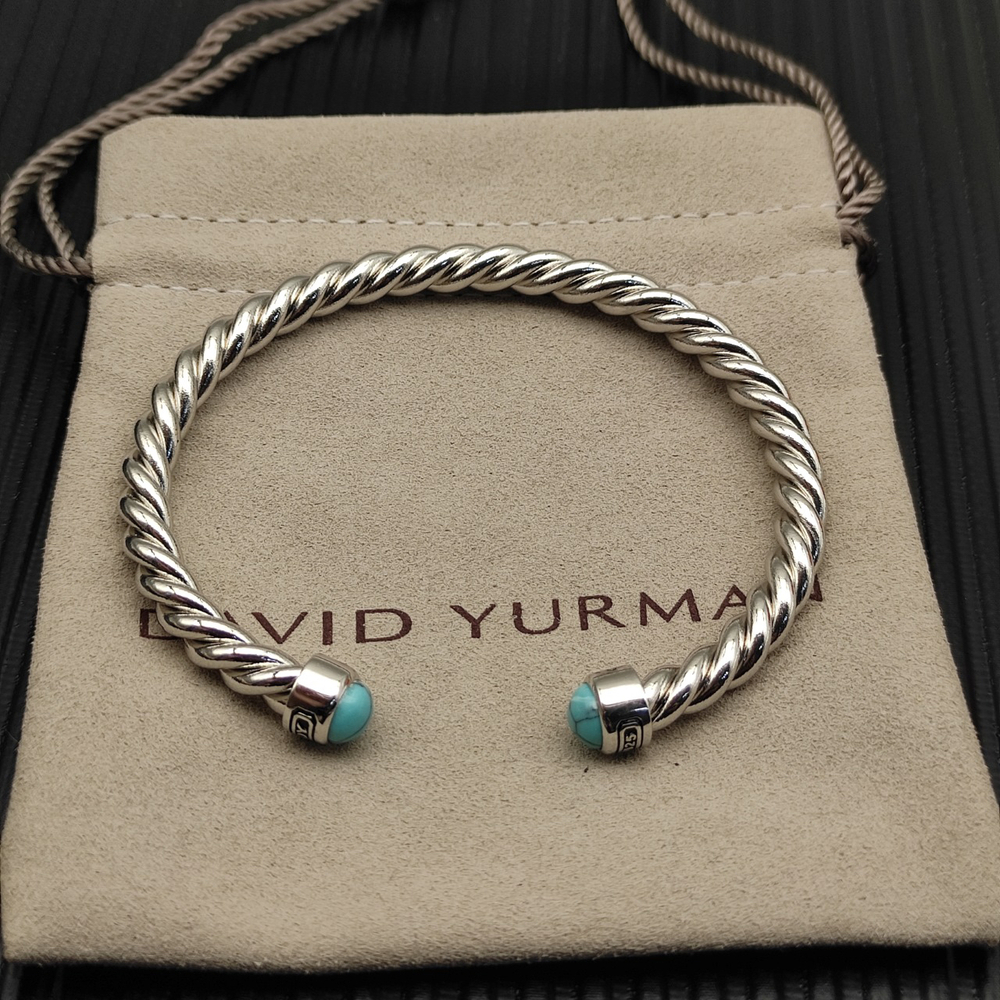 David Yurman 6mm Silver Turquoise Buttoned Cuff Bracelet